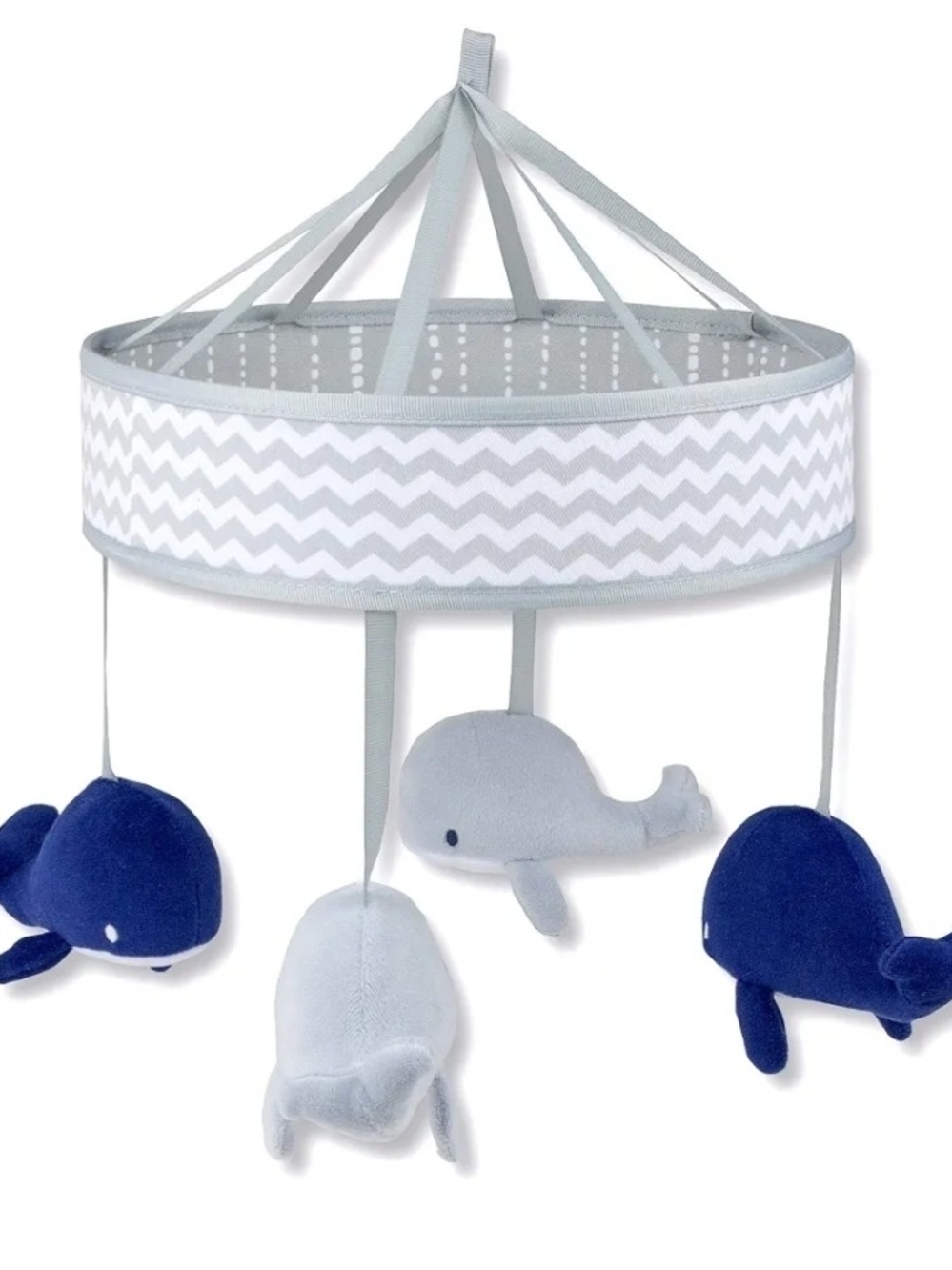 Wendy Bellissimo Navy & Gray Whale Hanging Crib Mobile - Musical